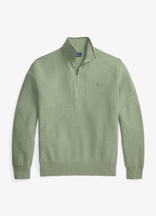 Ralph Lauren Fijngebreide trui met halve rits en logoborduring - voorkant 2 fern green heather / groen