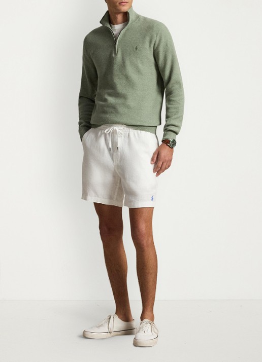 Ralph Lauren Fijngebreide trui met halve rits en logoborduring - voorkant 3 fern green heather / groen