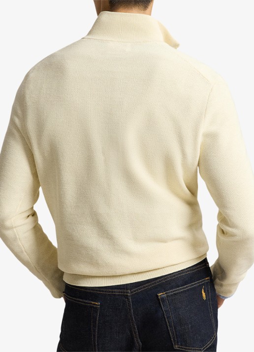 Ralph Lauren Fijngebreide trui met halve rits en logoborduring - achterkant 5 andover cream / crème
