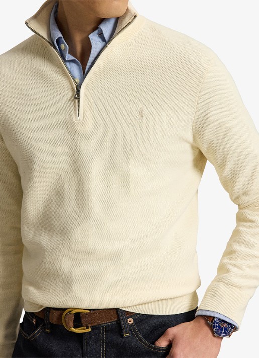 Ralph Lauren Fijngebreide trui met halve rits en logoborduring - detail 2 andover cream / crème