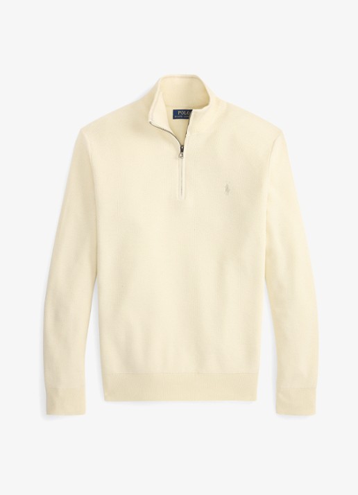 Ralph Lauren Fijngebreide trui met halve rits en logoborduring - voorkant 3 andover cream / crème