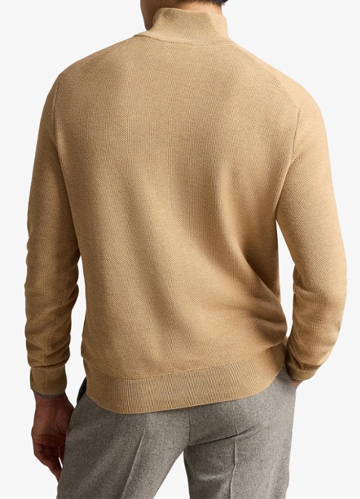 Ralph Lauren Fijngebreide trui met halve rits en logoborduring - achterkant 3 camel melange / bruin