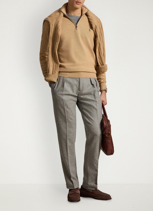 Ralph Lauren Fijngebreide trui met halve rits en logoborduring - detail 4 camel melange / bruin