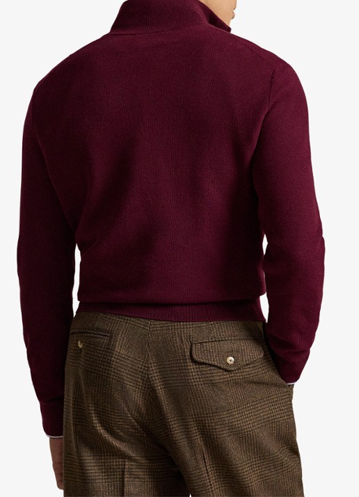 Ralph Lauren Fijngebreide trui met halve rits en logoborduring - achterkant merlot wine heather / rood