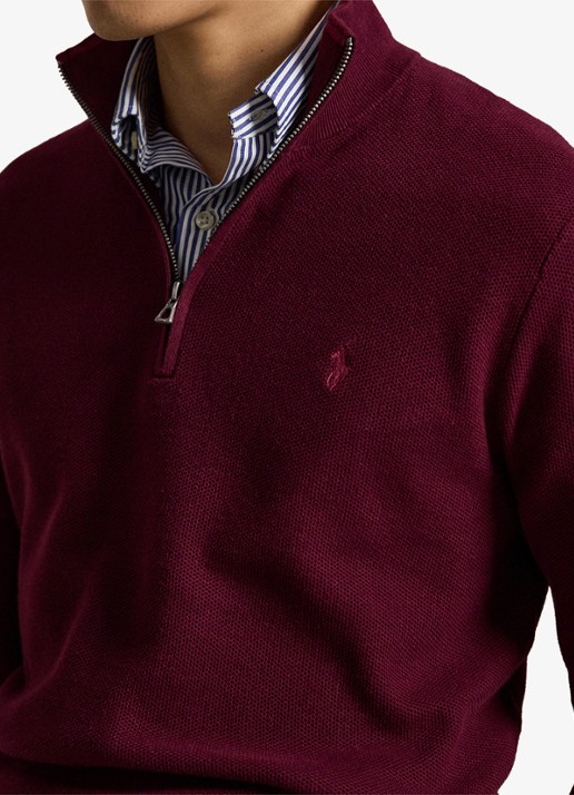 Ralph Lauren Fijngebreide trui met halve rits en logoborduring - detail 3 merlot wine heather / rood