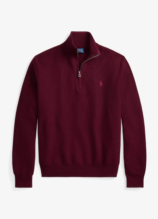 Ralph Lauren Fijngebreide trui met halve rits en logoborduring - voorkant 4 merlot wine heather / rood