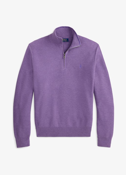 Ralph Lauren Fijngebreide trui met halve rits en logoborduring - voorkant 4 light coronet purple heather / lichtpaars