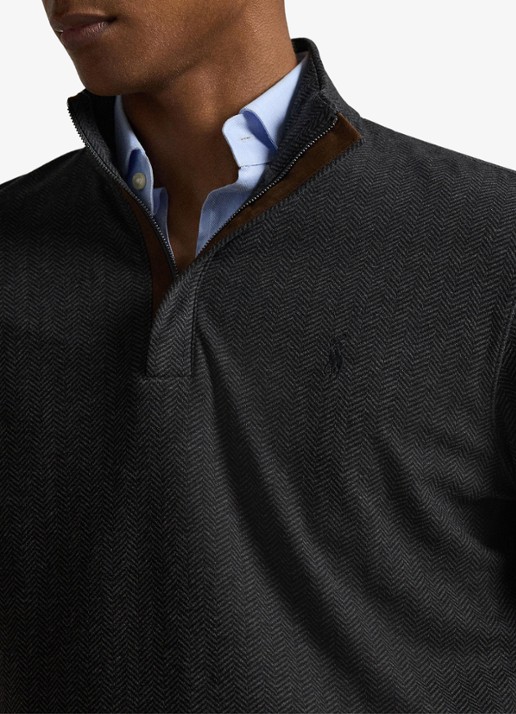Ralph Lauren Fijngebreide trui met halve rits en visgraatdessin - detail 3 windsor herringbone / donkergrijs
