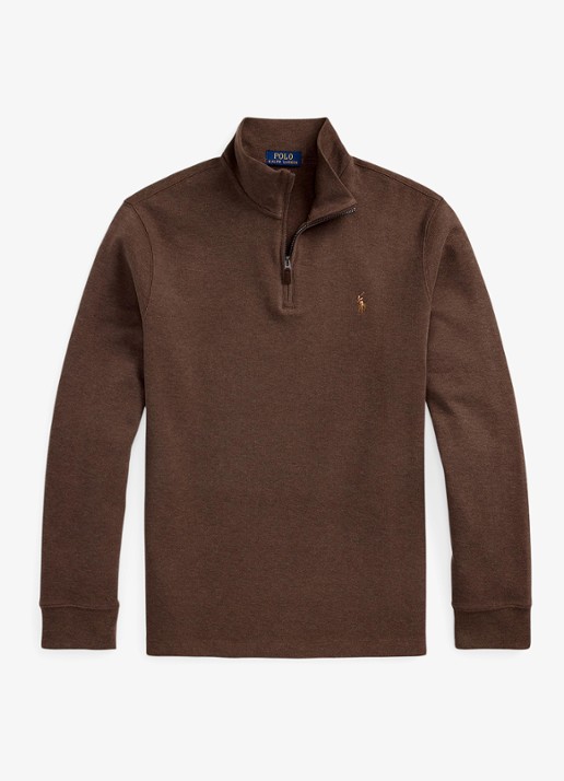 Ralph Lauren Fijngebreide trui met halve rits  - voorkant nutmeg brown heather 2zao