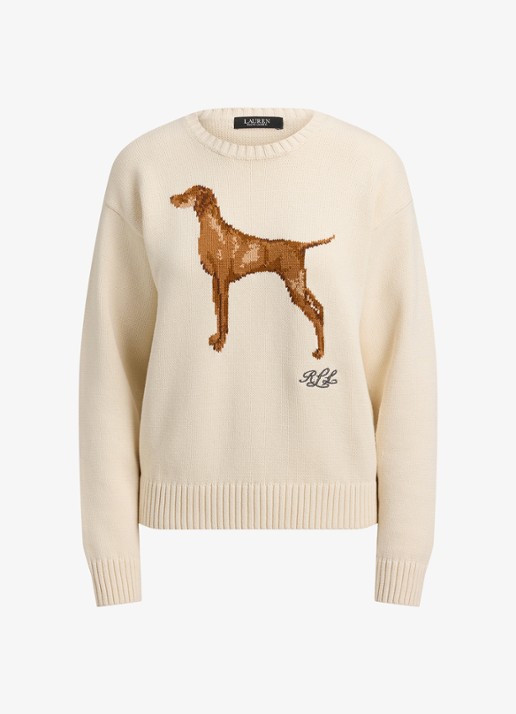 Ralph Lauren Fijngebreide trui met ingebreide print - voorkant mascarpone crème / crème
