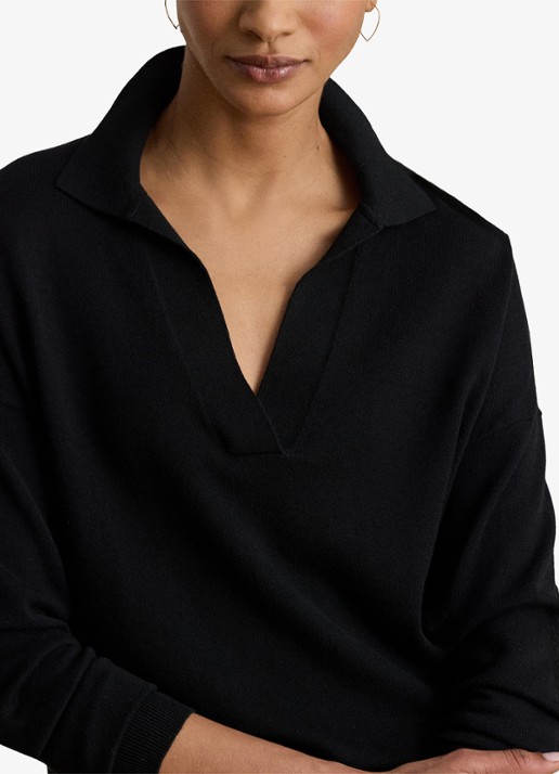 Ralph Lauren Fijngebreide trui met kraag - detail 4 zwart