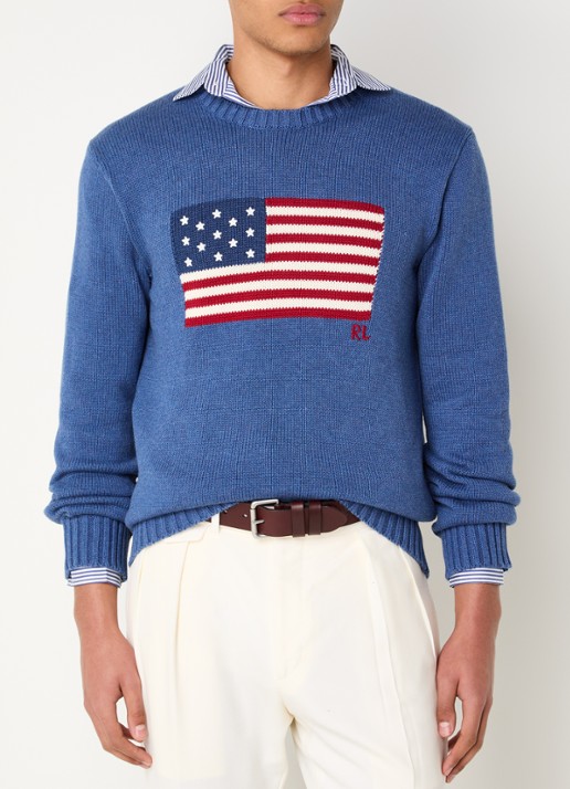 Ralph Lauren Fijngebreide trui met logo - detail sea salt blue hthr / blauw