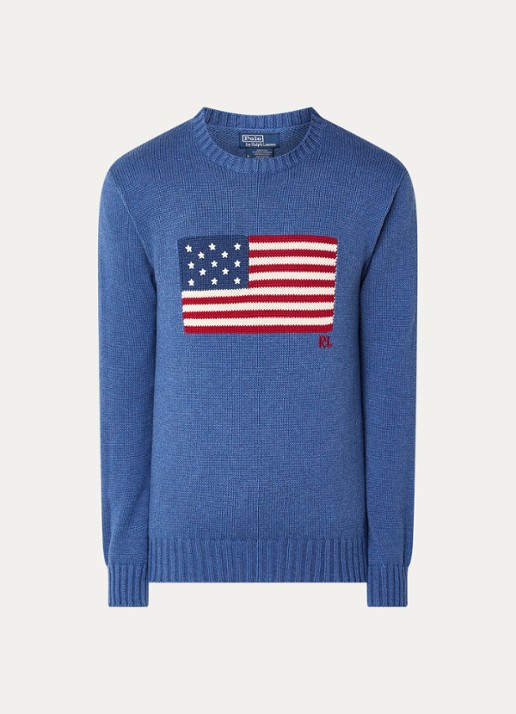 Ralph Lauren Fijngebreide trui met logo - voorkant 2 sea salt blue hthr / blauw