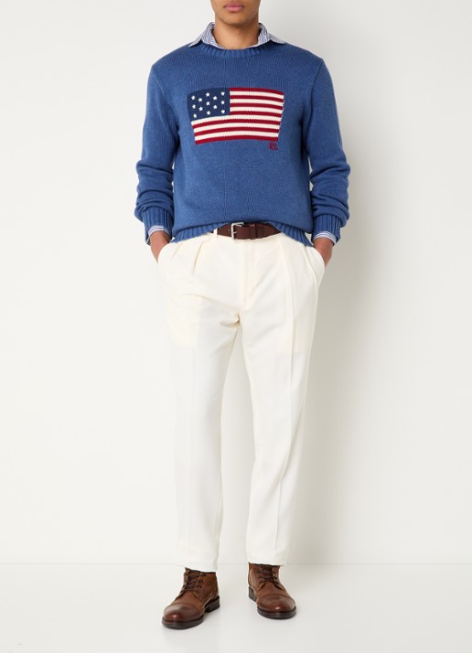 Ralph Lauren Fijngebreide trui met logo - voorkant 3 sea salt blue hthr / blauw