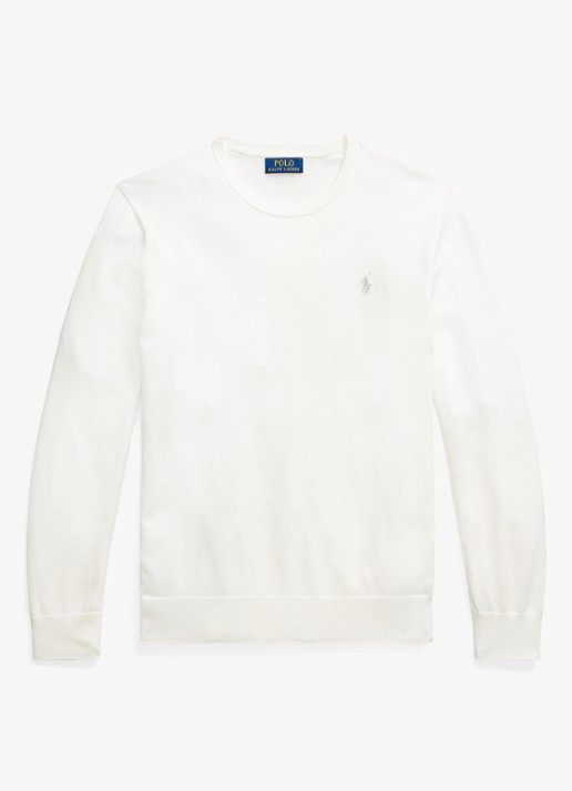Ralph Lauren Fijngebreide trui met logoborduring - voorkant 3 deckwash white / wit
