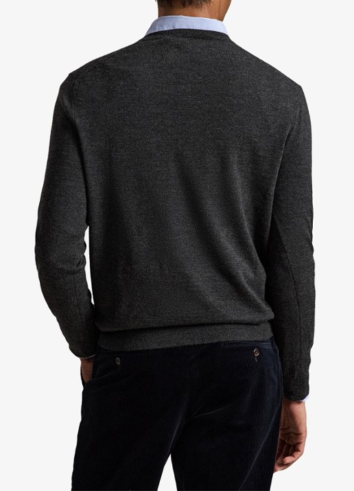 Ralph Lauren Fijngebreide trui met logoborduring - achterkant 3 dark granite hthr / donkergrijs