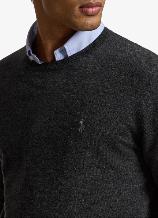 Ralph Lauren Fijngebreide trui met logoborduring - detail 4 dark granite hthr / donkergrijs