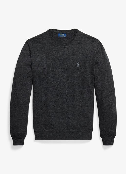 Ralph Lauren Fijngebreide trui met logoborduring - voorkant dark granite hthr / donkergrijs