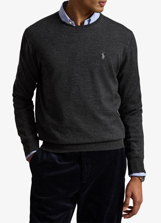 Ralph Lauren Fijngebreide trui met logoborduring - voorkant 2 dark granite hthr / donkergrijs