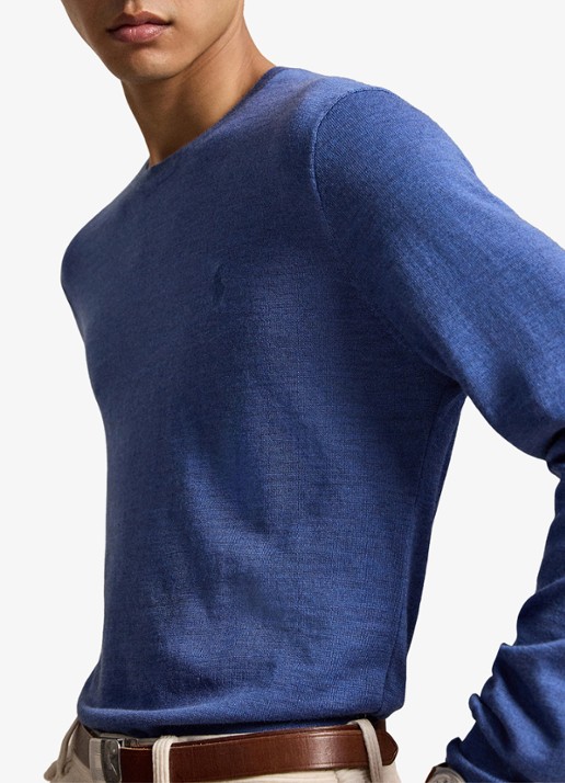 Ralph Lauren Fijngebreide trui met logoborduring - detail 3 clarity blue heather / blauw