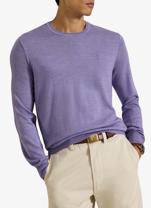 Ralph Lauren Fijngebreide trui met logoborduring - voorkant 6 honeycreeper purple heather / paars