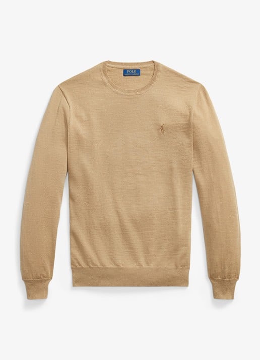 Ralph Lauren Fijngebreide trui met logoborduring - voorkant jicama brown heather / beige