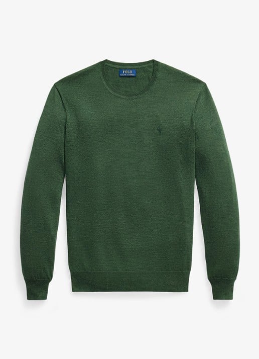 Ralph Lauren Fijngebreide trui met logoborduring - voorkant lodgepole pine heather / groen