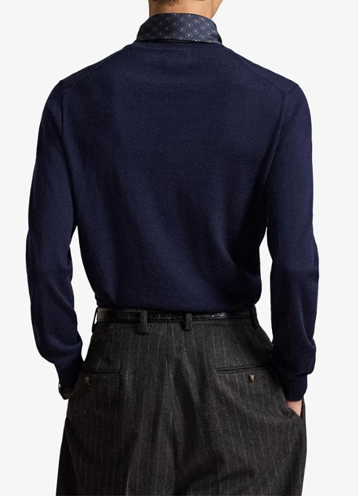 Ralph Lauren Fijngebreide trui met logoborduring - achterkant 3 hunter navy / donkerblauw