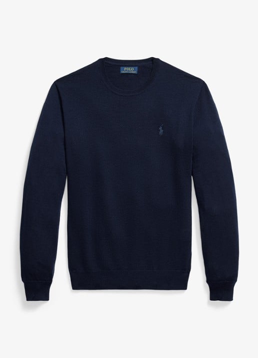 Ralph Lauren Fijngebreide trui met logoborduring - voorkant 4 hunter navy / donkerblauw