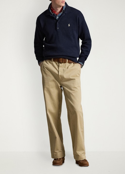 Ralph Lauren Fijngebreide trui met polokraag en borduring - voorkant 5 navy combo / donkerblauw