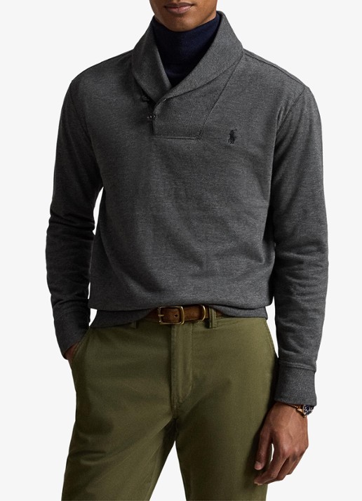 Ralph Lauren Fijngebreide trui met sjaalkraag - voorkant 2 windsor heather / grijs