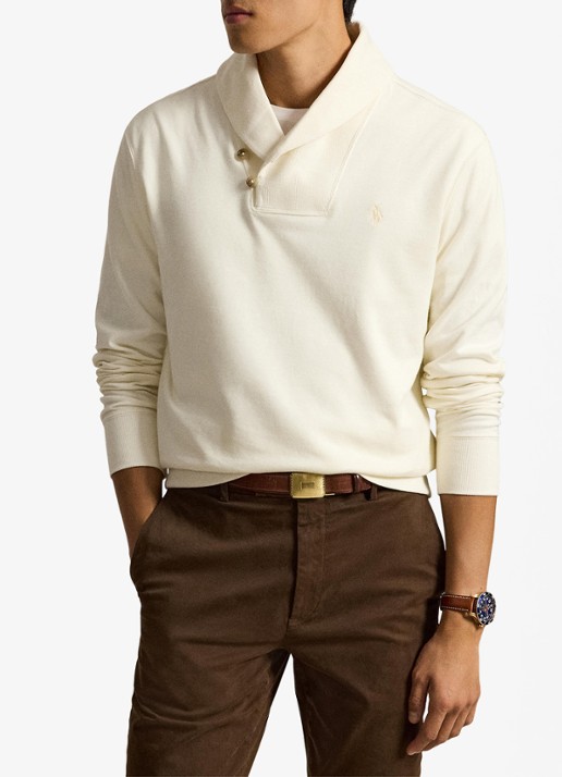 Ralph Lauren Fijngebreide trui met sjaalkraag - voorkant 5 pale cream / crème