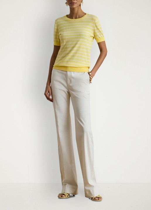 Ralph Lauren Fijngebreide trui met streepprint - voorkant 4 lemon sorbet/white / geel