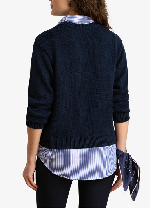 Ralph Lauren Fijngebreide trui met V-hals  - achterkant 3 lauren navy multi / blauw