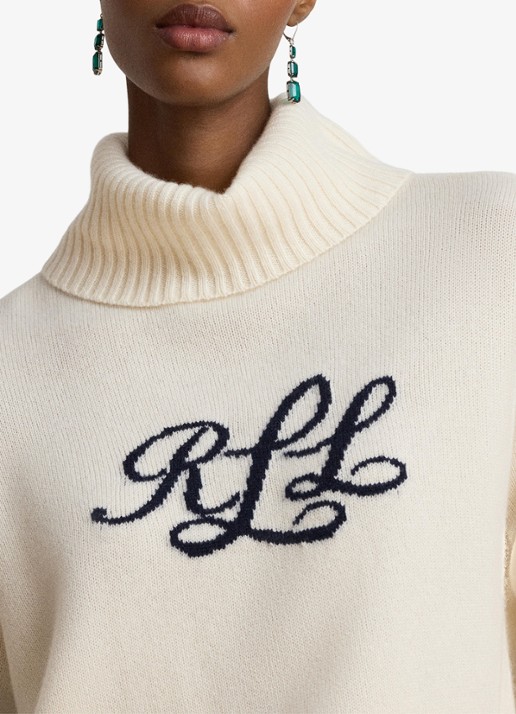 Ralph Lauren Fijngebreide trui van kasjmier met ingebreide logoprint  - detail 2 creme