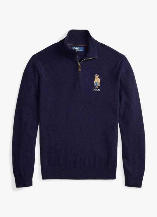 Ralph Lauren Fijngebreide trui van wol met halve rits - voorkant 2 hunter navy / donkerblauw
