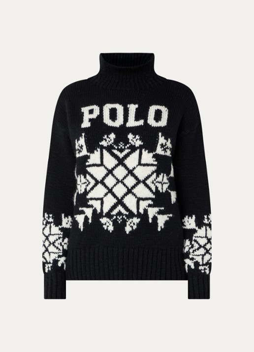 Ralph Lauren Fijngebreide trui van wol met ingebreide logo - voorkant 3 zwart