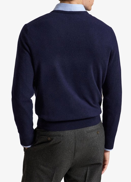 Ralph Lauren Fijngebreide trui van wol met logoborduring - achterkant hunter navy / donkerblauw