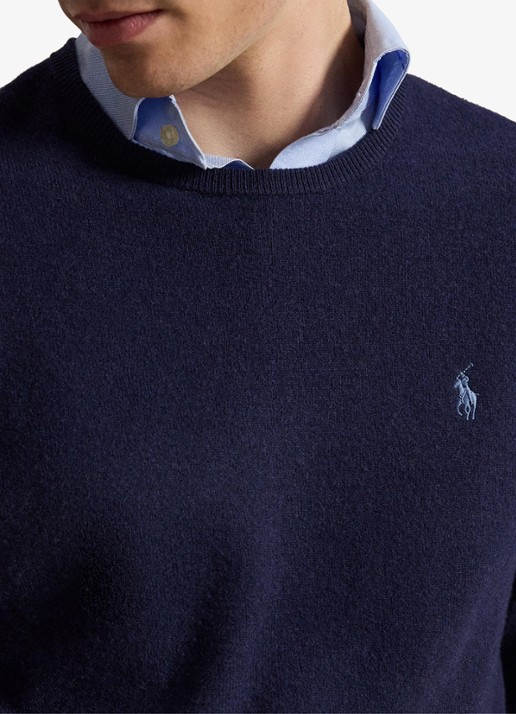 Ralph Lauren Fijngebreide trui van wol met logoborduring - detail 5 hunter navy / donkerblauw