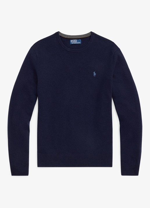 Ralph Lauren Fijngebreide trui van wol met logoborduring - voorkant 2 hunter navy / donkerblauw