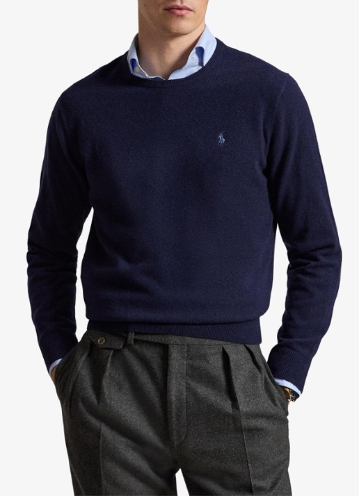Ralph Lauren Fijngebreide trui van wol met logoborduring - voorkant 3 hunter navy / donkerblauw