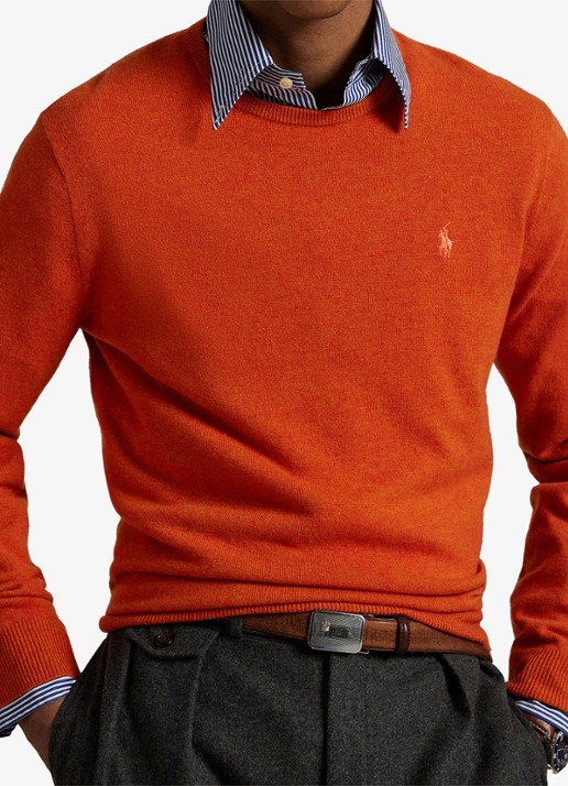 Ralph Lauren Fijngebreide trui van wol met logoborduring - detail 2 dark jaffa orange / oranje