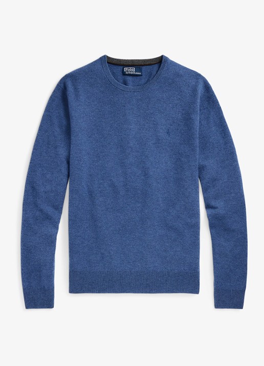 Ralph Lauren Fijngebreide trui van wol met logoborduring - voorkant tide pool blue / blauw