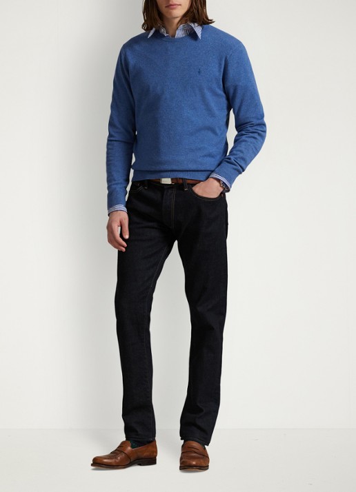 Ralph Lauren Fijngebreide trui van wol met logoborduring - voorkant 2 tide pool blue / blauw