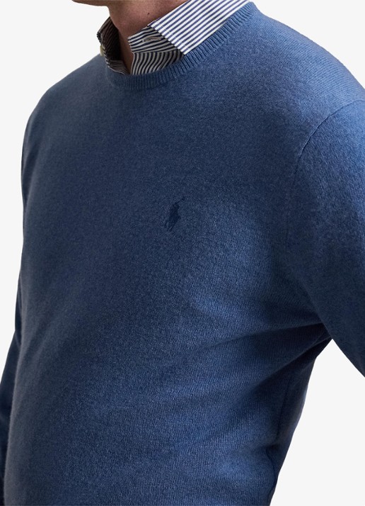 Ralph Lauren Fijngebreide trui van wol met logoborduring - detail 5 blue borage heather / blauw