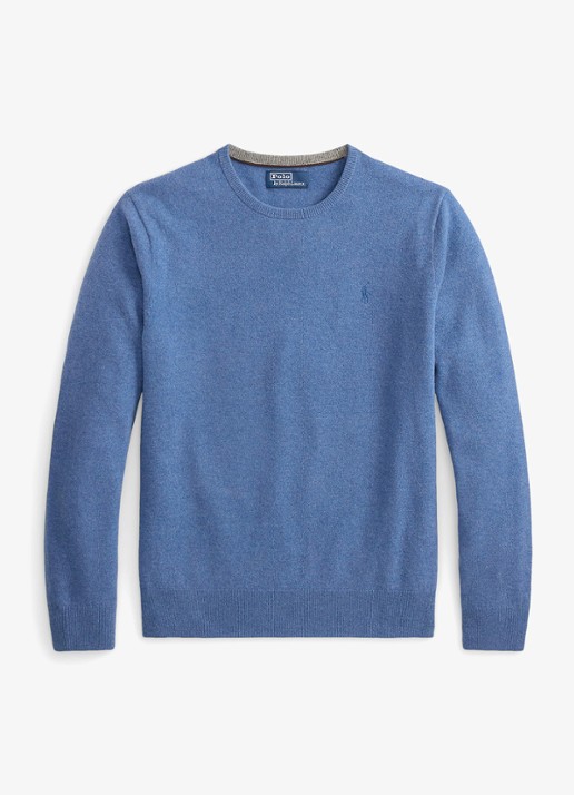 Ralph Lauren Fijngebreide trui van wol met logoborduring - voorkant blue borage heather / blauw