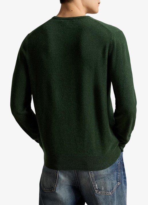 Ralph Lauren Fijngebreide trui van wol met logoborduring - achterkant lodgepole pine heather/ groen