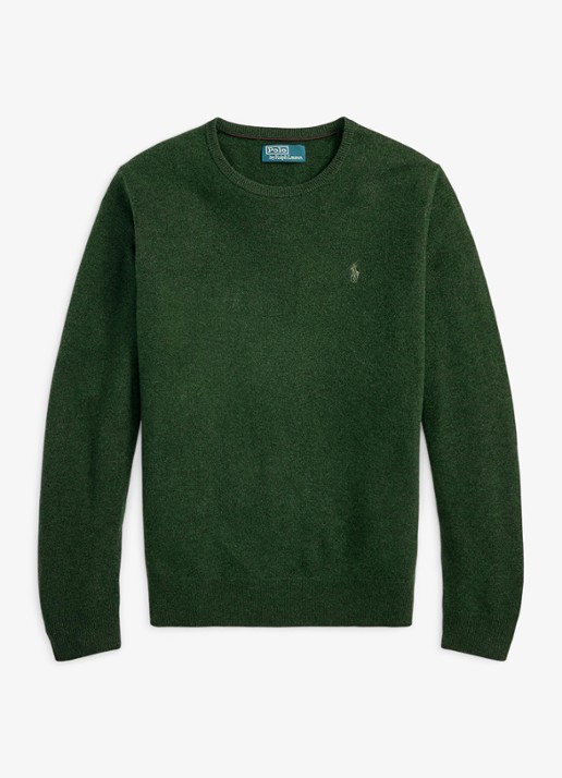 Ralph Lauren Fijngebreide trui van wol met logoborduring - voorkant 2 lodgepole pine heather/ groen