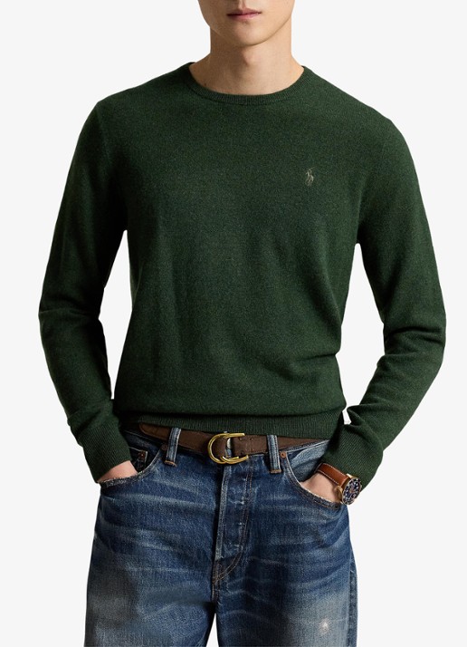 Ralph Lauren Fijngebreide trui van wol met logoborduring - voorkant 3 lodgepole pine heather/ groen