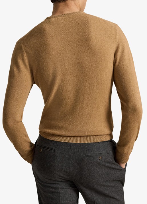 Ralph Lauren Fijngebreide trui van wol met logoborduring - achterkant crouton tan heather / beige